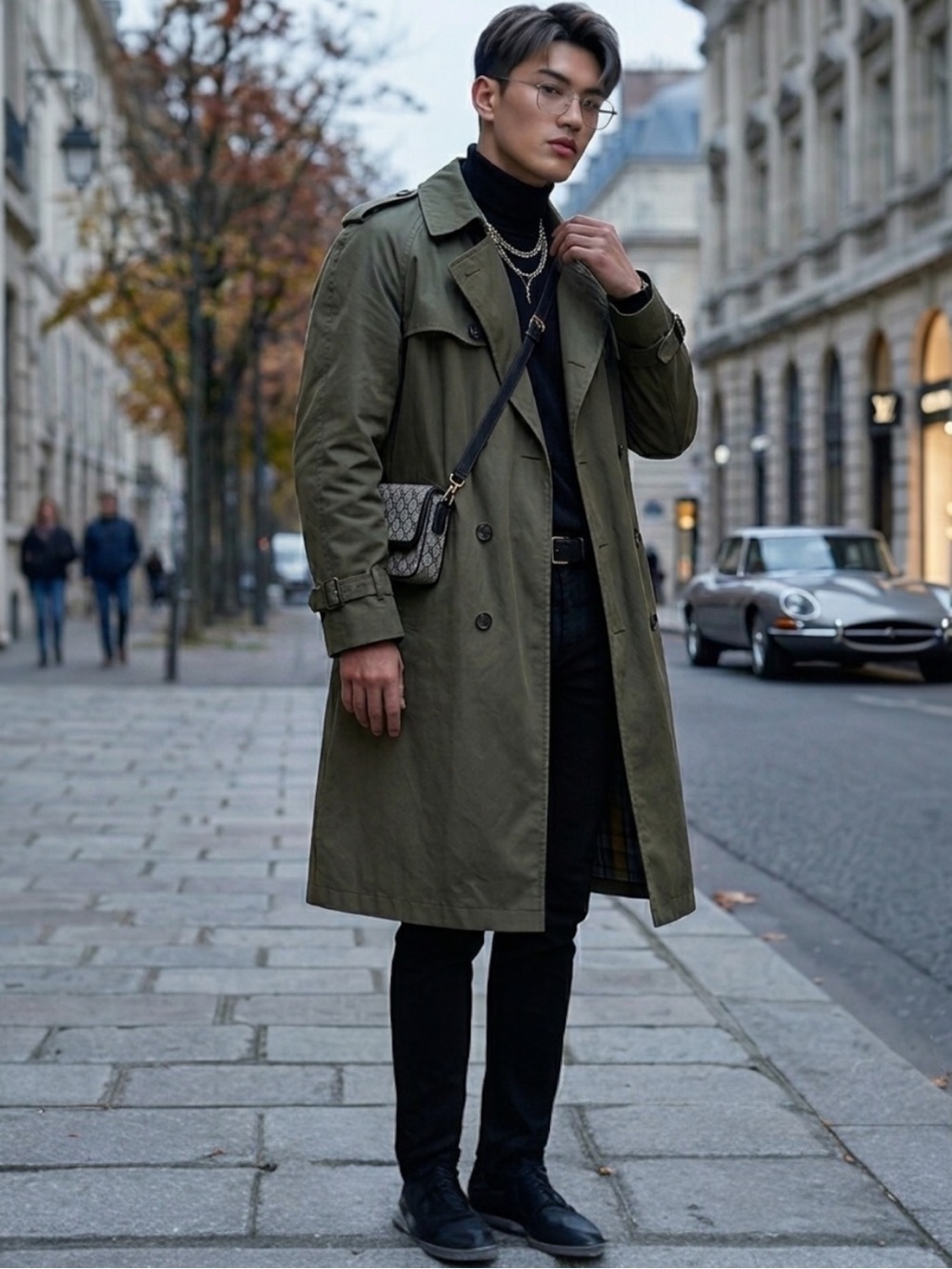 YSL Vintage Down Filled Trench Coat Olive Green Yves Saint Laurent Duster Small